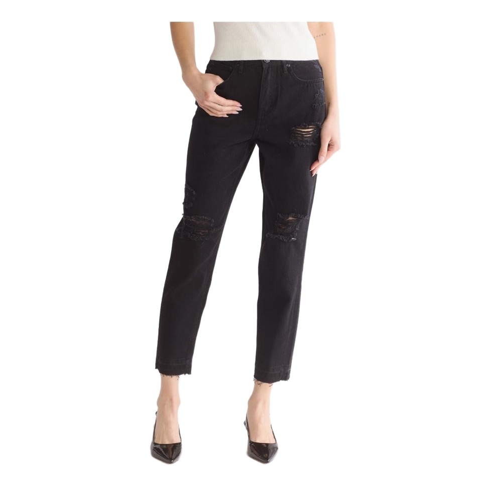 NWT Rebecca Minkoff Vantablack Distressed Straight Taper Jeans Size 24